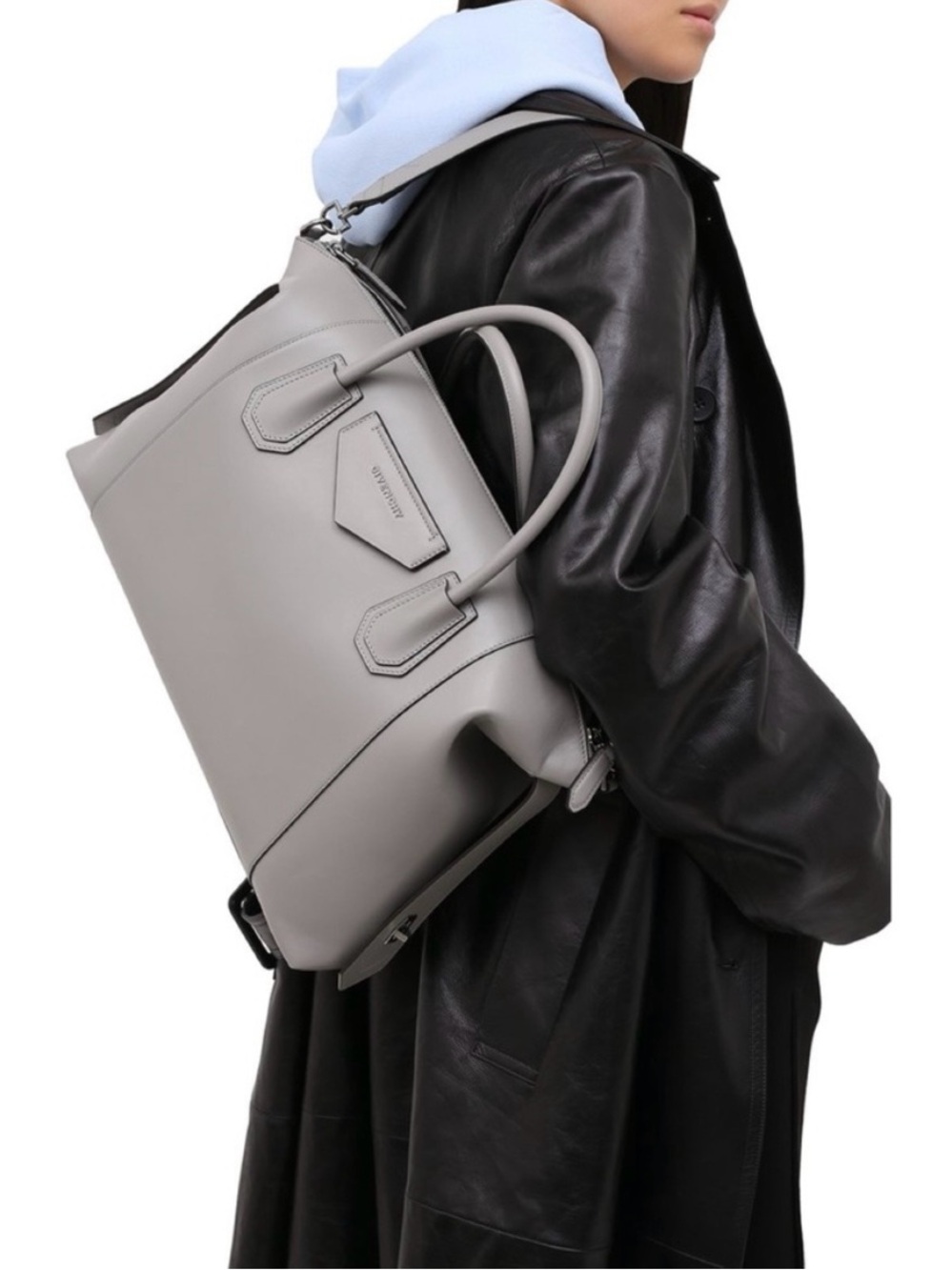 NEW Givenchy Antigona Leather Satchel Tote in Light Gray Leather - Picture 9 of 15